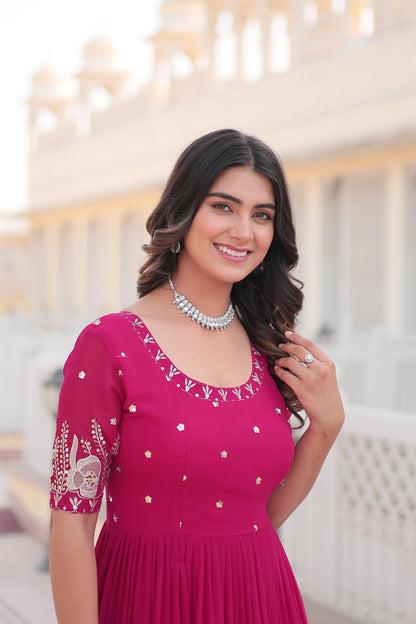 DEEP PINK ZARI -THREAD SEQUINS WORK  ANARKALI GOWN