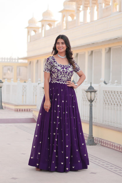 STUNNING CODING SEQUINS WORK PURPLE  COLOR  FANTASY  ANARKALI GOWN
