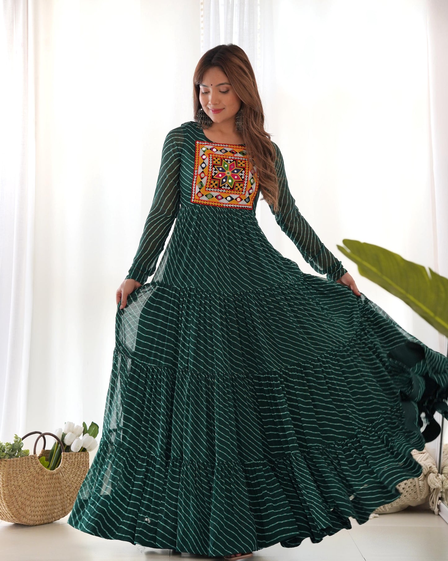 FANCY PATCH WORK  GREEN   ANARKALI