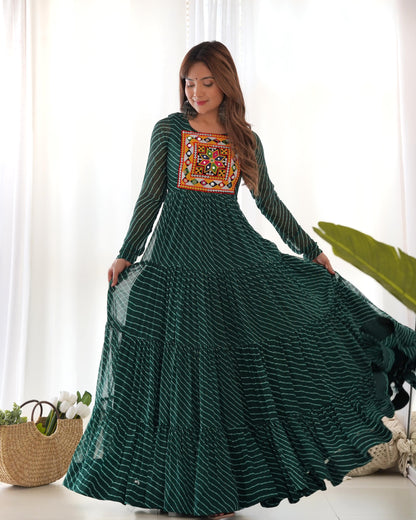 FANCY PATCH WORK  GREEN   ANARKALI