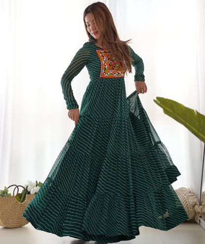 FANCY PATCH WORK  GREEN   ANARKALI