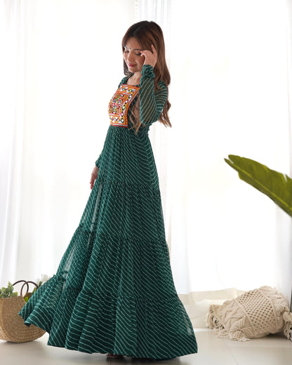 FANCY PATCH WORK  GREEN   ANARKALI