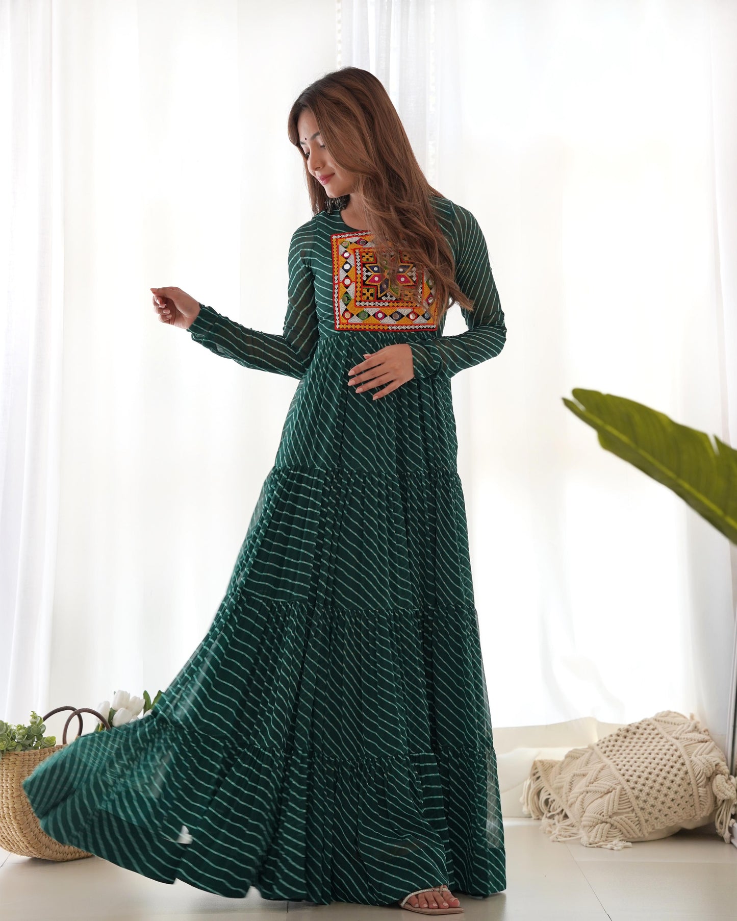 FANCY PATCH WORK  GREEN   ANARKALI
