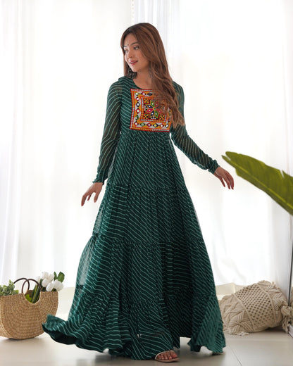 FANCY PATCH WORK  GREEN   ANARKALI