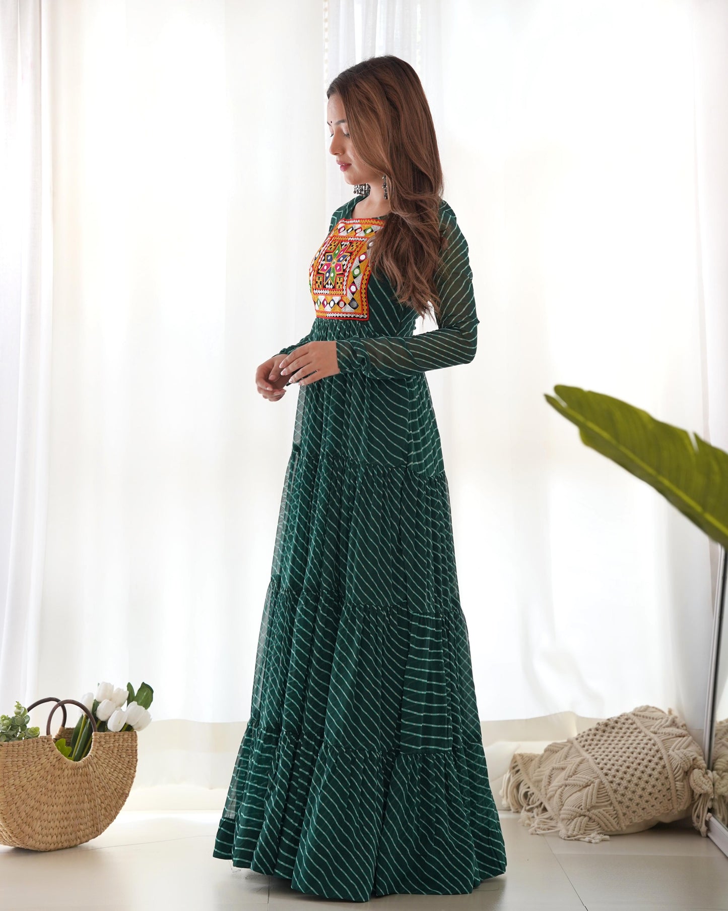 FANCY PATCH WORK  GREEN   ANARKALI