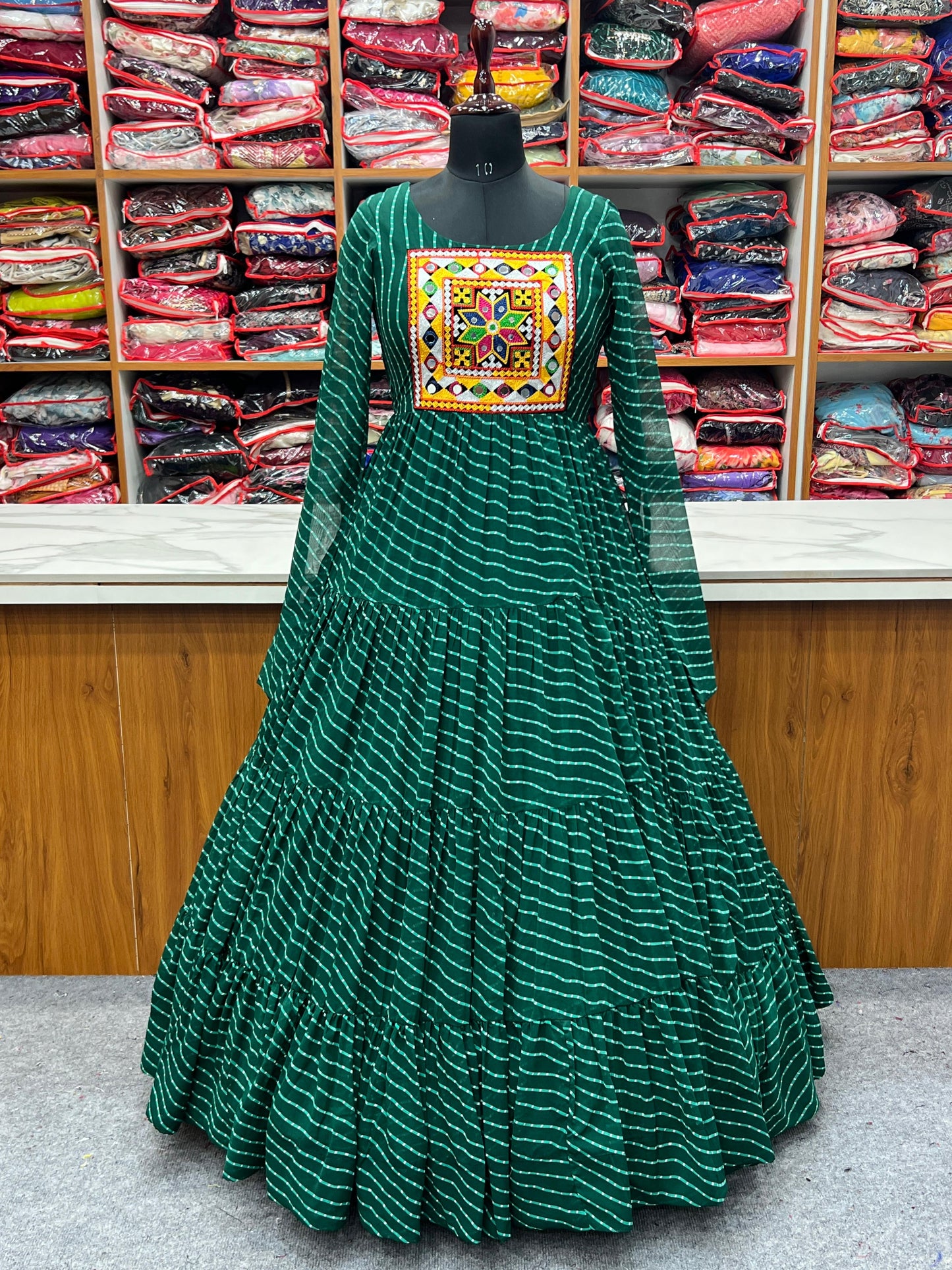 FANCY PATCH WORK  GREEN   ANARKALI