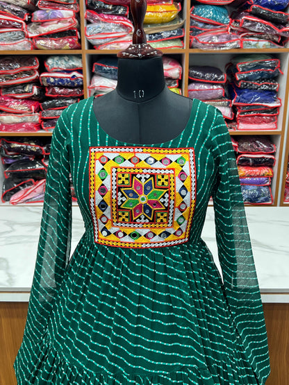 FANCY PATCH WORK  GREEN   ANARKALI