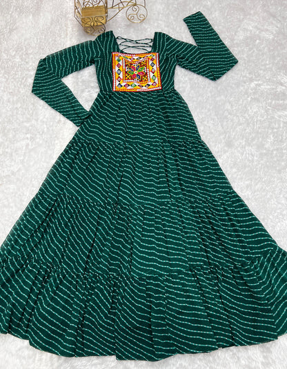 FANCY PATCH WORK  GREEN   ANARKALI
