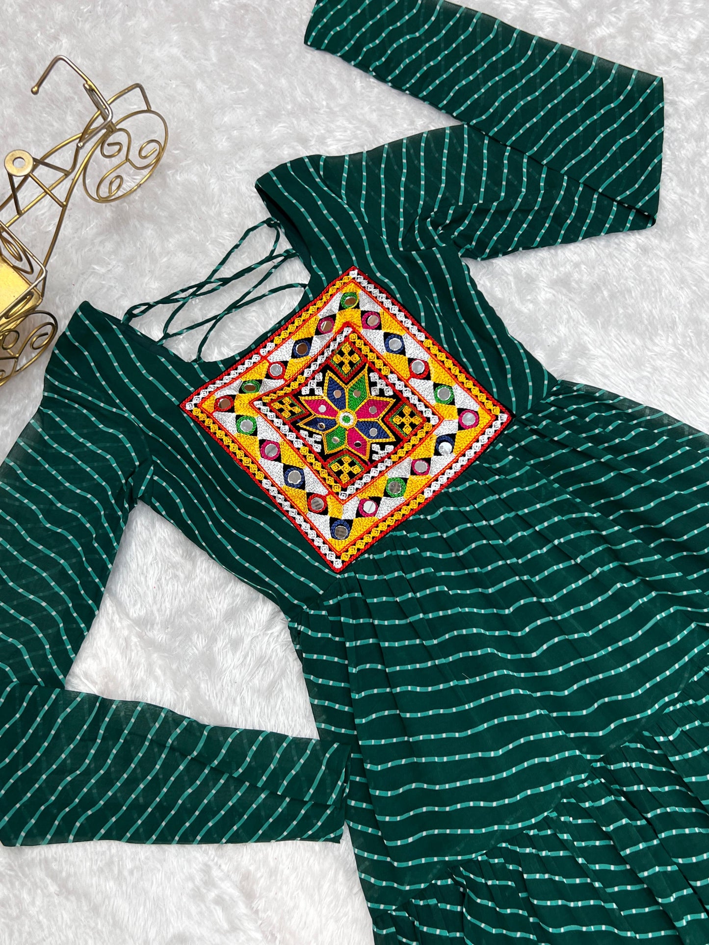 FANCY PATCH WORK  GREEN   ANARKALI