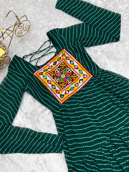 FANCY PATCH WORK  GREEN   ANARKALI