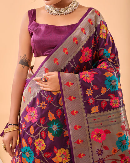 DARK BLUE PURE PAITHANI SILK SAREE