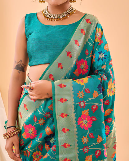 DARK BLUE PURE PAITHANI SILK SAREE