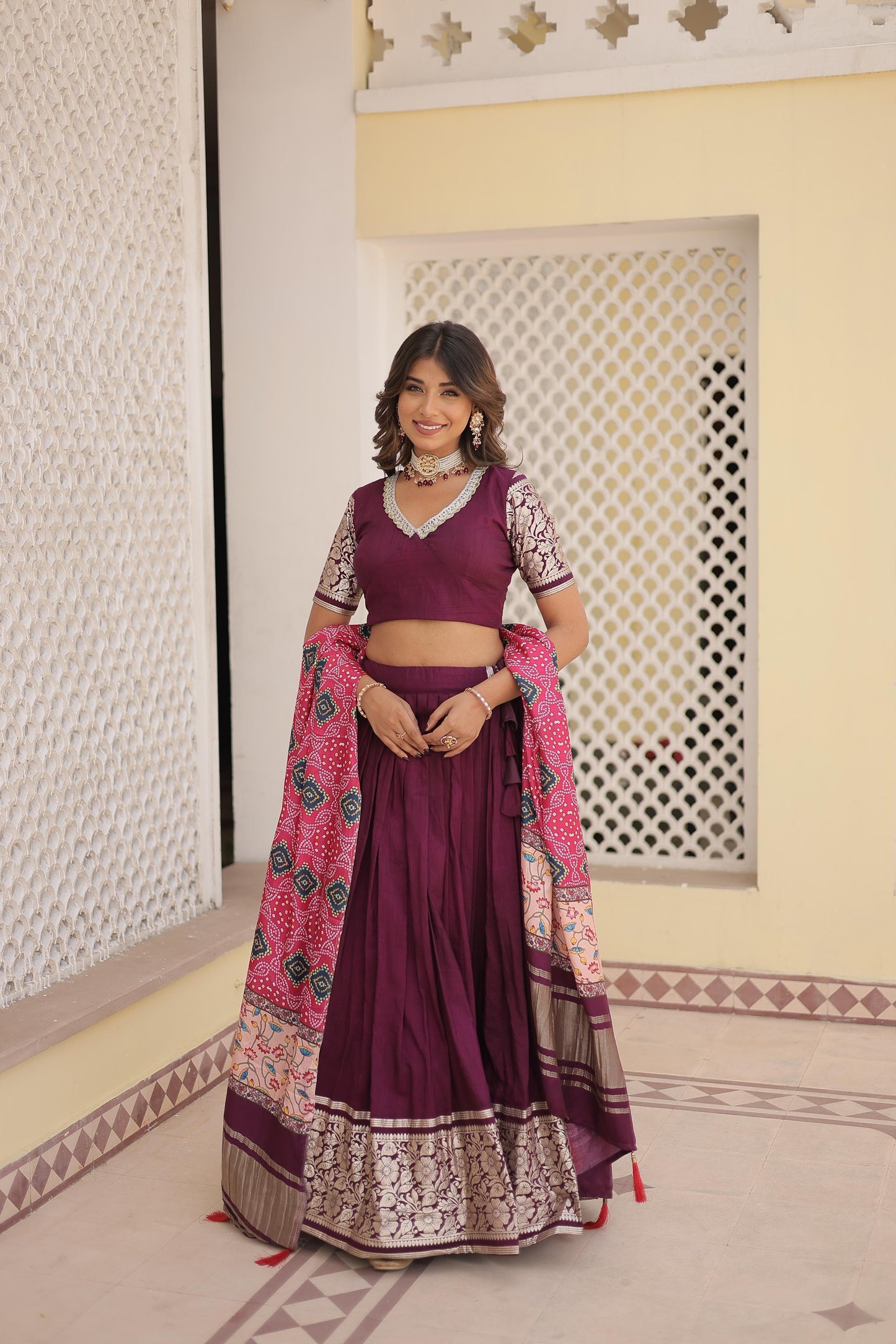 WINE  VISCOSE LEHENGA