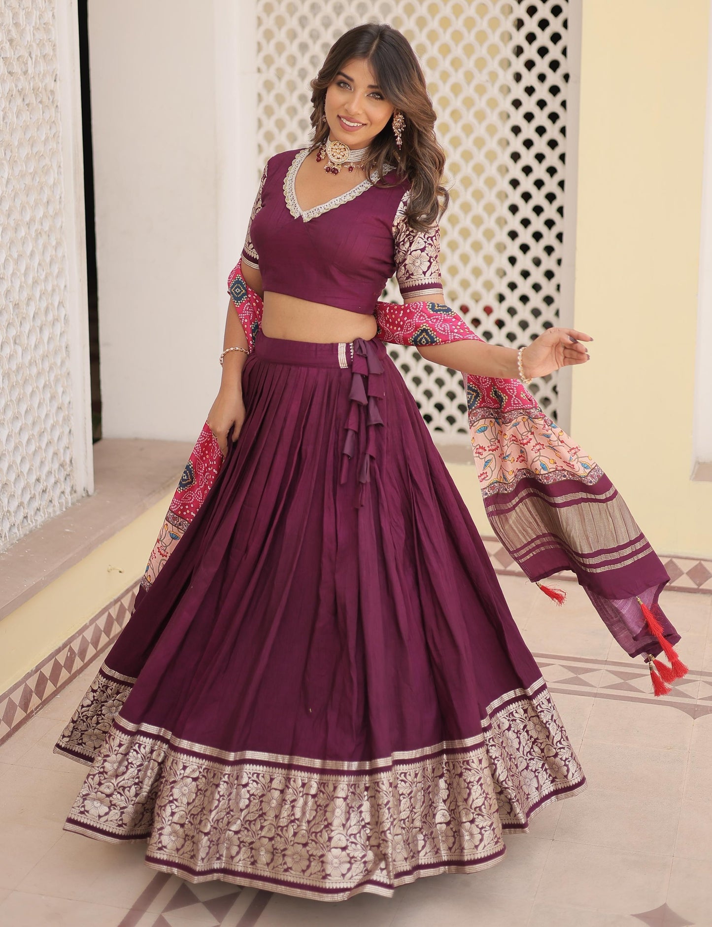 WINE  VISCOSE LEHENGA
