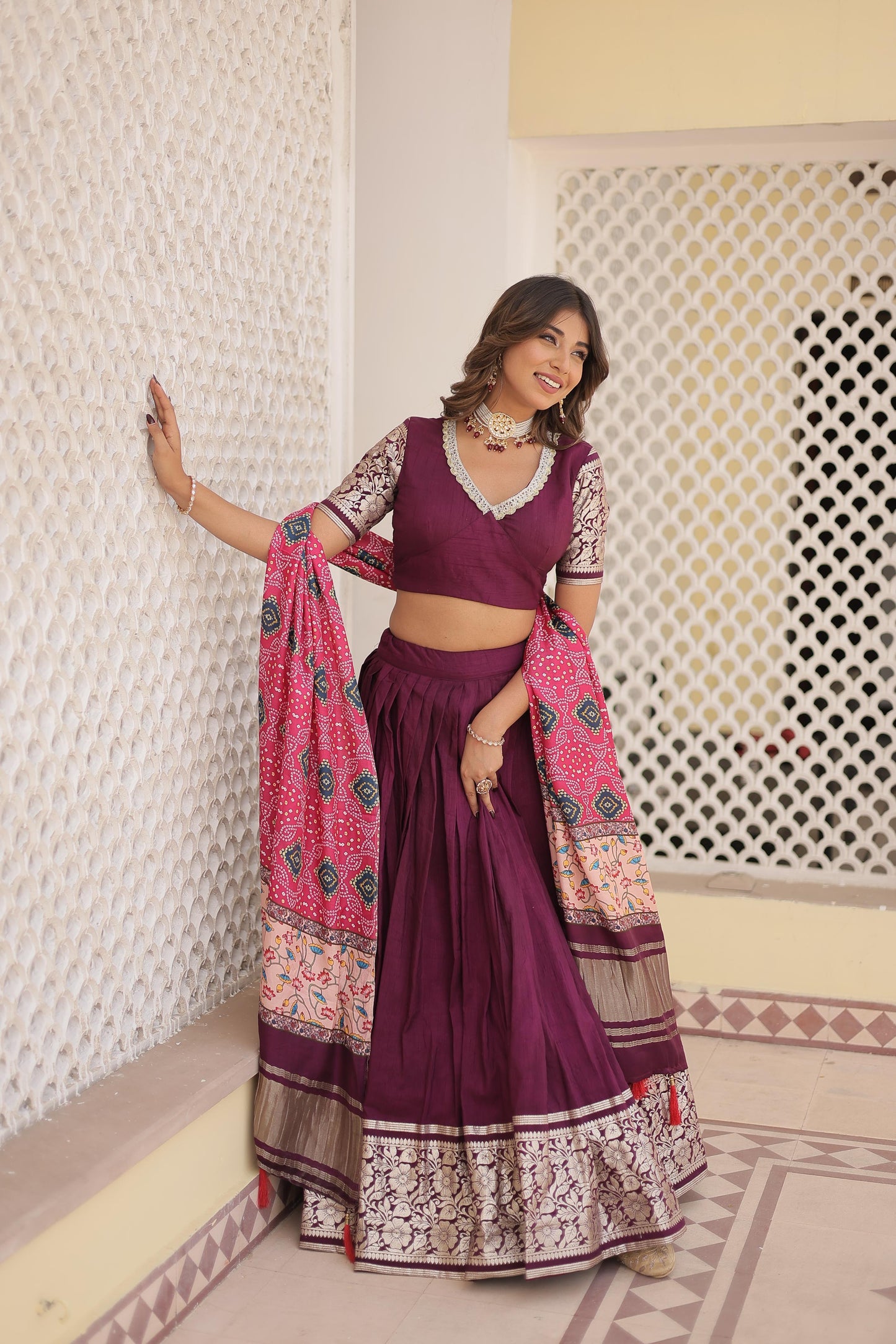 WINE  VISCOSE LEHENGA