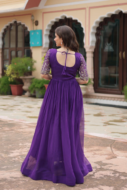 PURPLE COLOR FUX GEORGETTEB ZARI SHINE ANARKALI GOWN