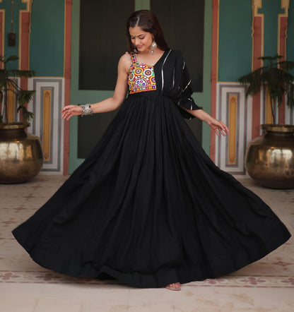 MAJESTY BLACK GARBA ANARKALI