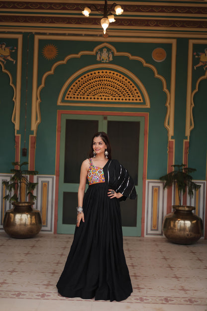 MAJESTY BLACK GARBA ANARKALI