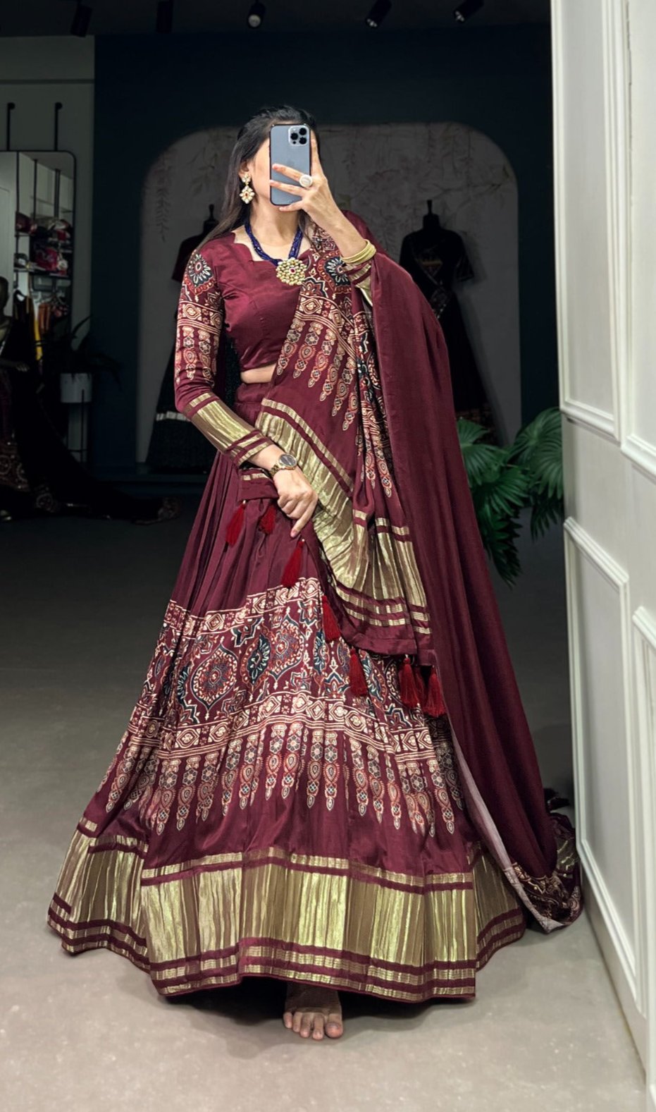 LEHERIYA WITH FOIL PRINT LEHENGA