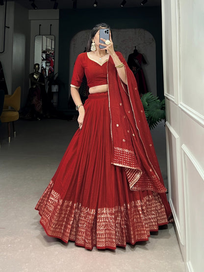 RED ZARI BORDER LEHENGA