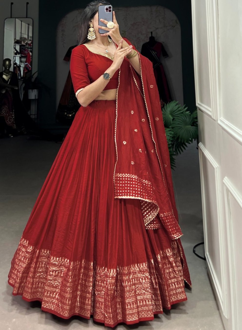RED ZARI BORDER LEHENGA