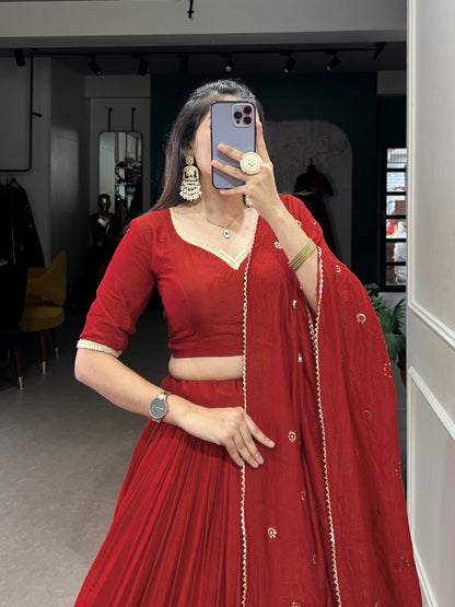RED ZARI BORDER LEHENGA