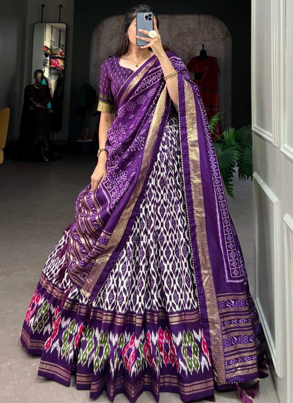 PURPLE  REDIANT IKKAT  LEHNGA
