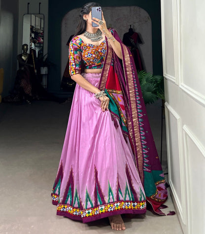 LIGHT PURPLE COLOR PRINT WITH FOIL WORK NAVARATRI LEHENGA