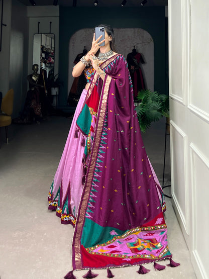 LIGHT PURPLE COLOR PRINT WITH FOIL WORK NAVARATRI LEHENGA