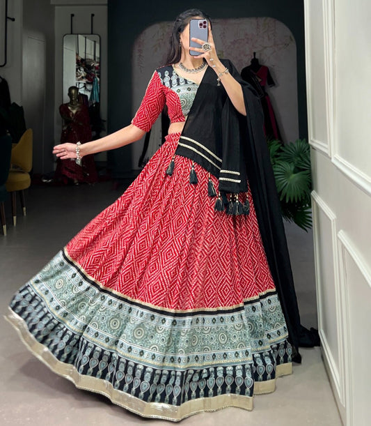 RED  BANDHNI PRINT LEHENGA