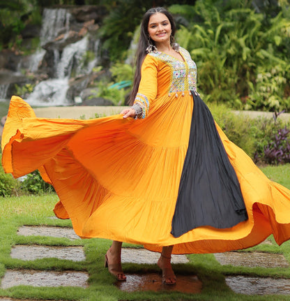 YELLOW COTTON NAVARATRI GOWN