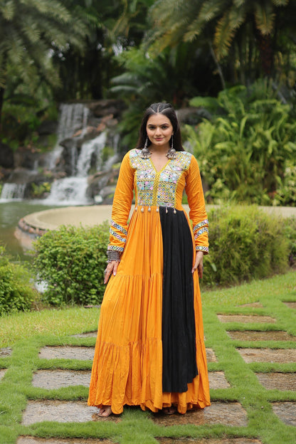 YELLOW COTTON NAVARATRI GOWN