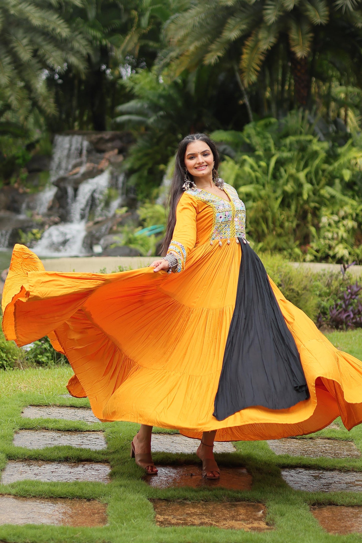 YELLOW COTTON NAVARATRI GOWN