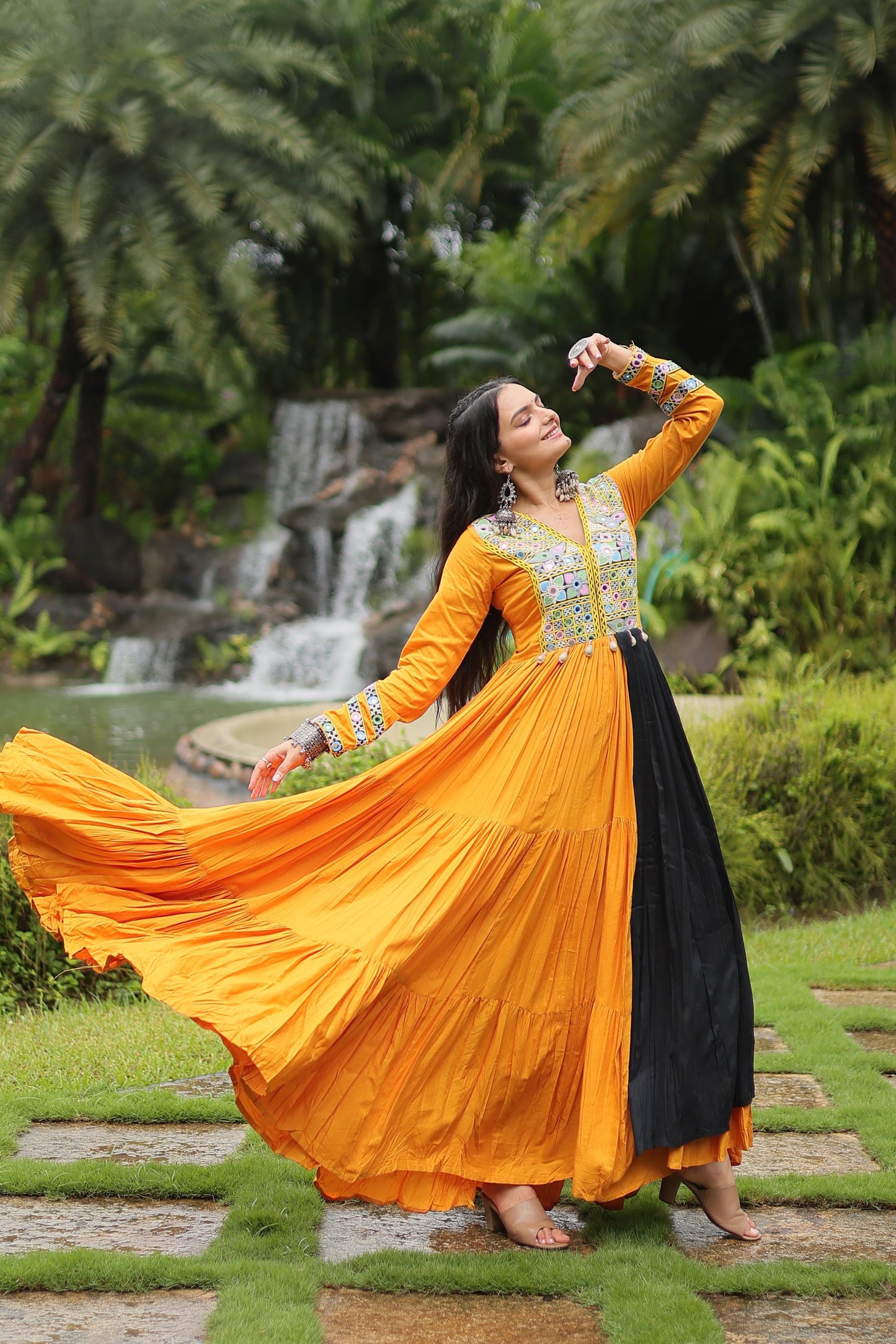 YELLOW COTTON NAVARATRI GOWN
