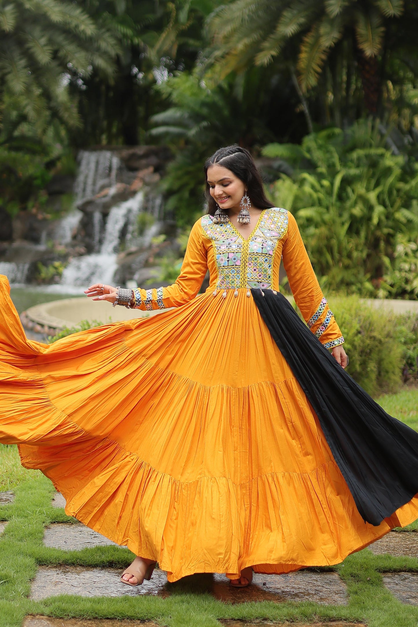 YELLOW COTTON NAVARATRI GOWN