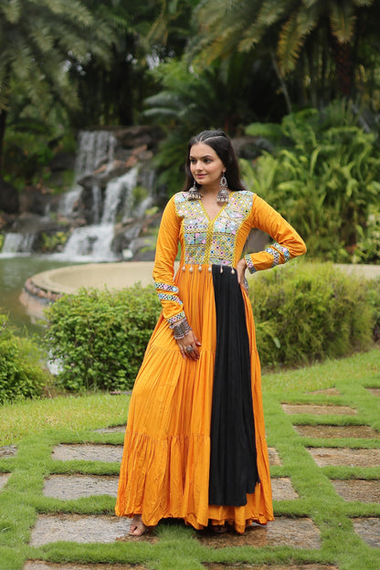 YELLOW COTTON NAVARATRI GOWN