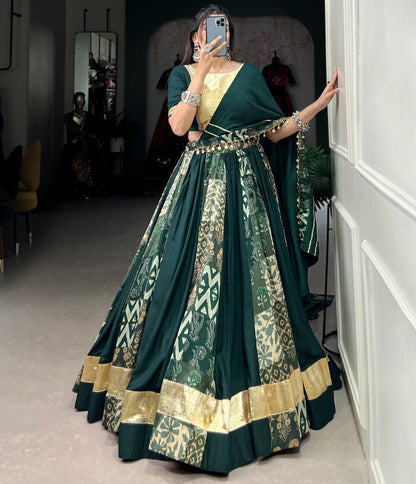 GREEN RAYON WITH TUSSAR SILK NAVARATRI LEHENGA