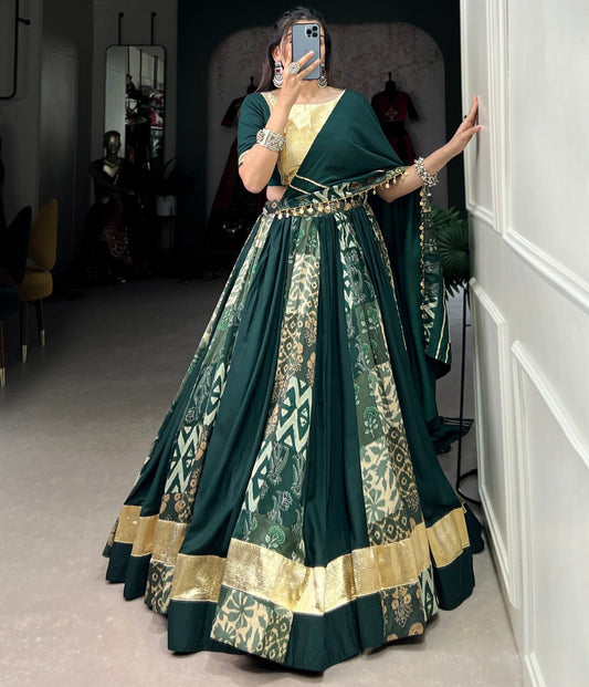 GREEN RAYON WITH TUSSAR SILK NAVARATRI LEHENGA