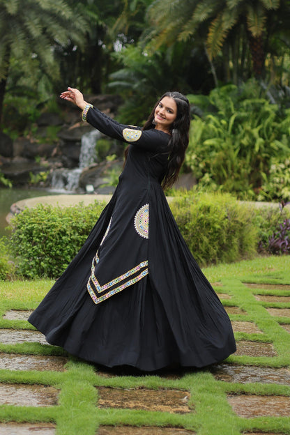 BLACK RAYON WITH KUTCHI GAMTHI LACE NAVARATRI GOWN