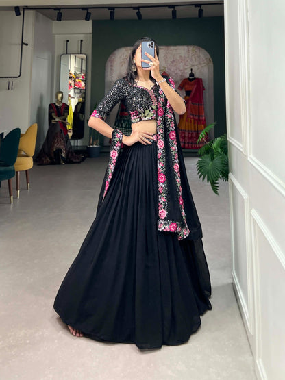 BLACK COLOR GEORGETTE PLAIN WITH SEQUINS EMBROIDERY WORK KEHENGA CHOLI