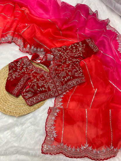 Pure Soft Organza Silk With Lehariya print Saree