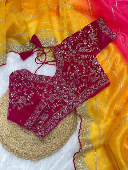 Pure Soft Organza Silk With Lehariya print Saree