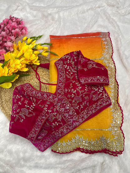 Pure Soft Organza Silk With Lehariya print Saree
