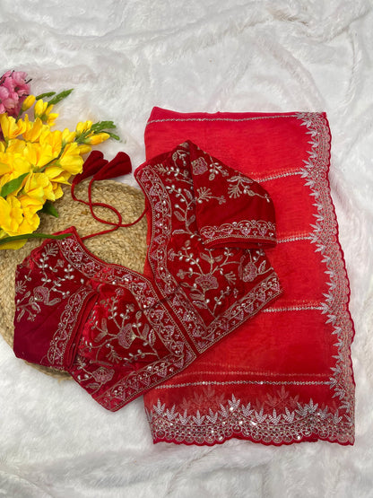 Pure Soft Organza Silk With Lehariya print Saree