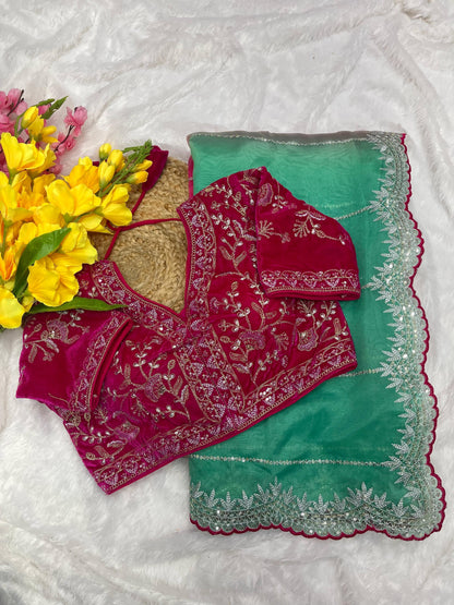 Pure Soft Organza Silk With Lehariya print Saree