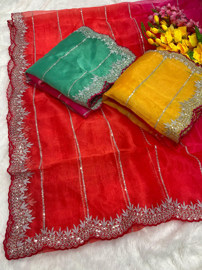 Pure Soft Organza Silk With Lehariya print Saree