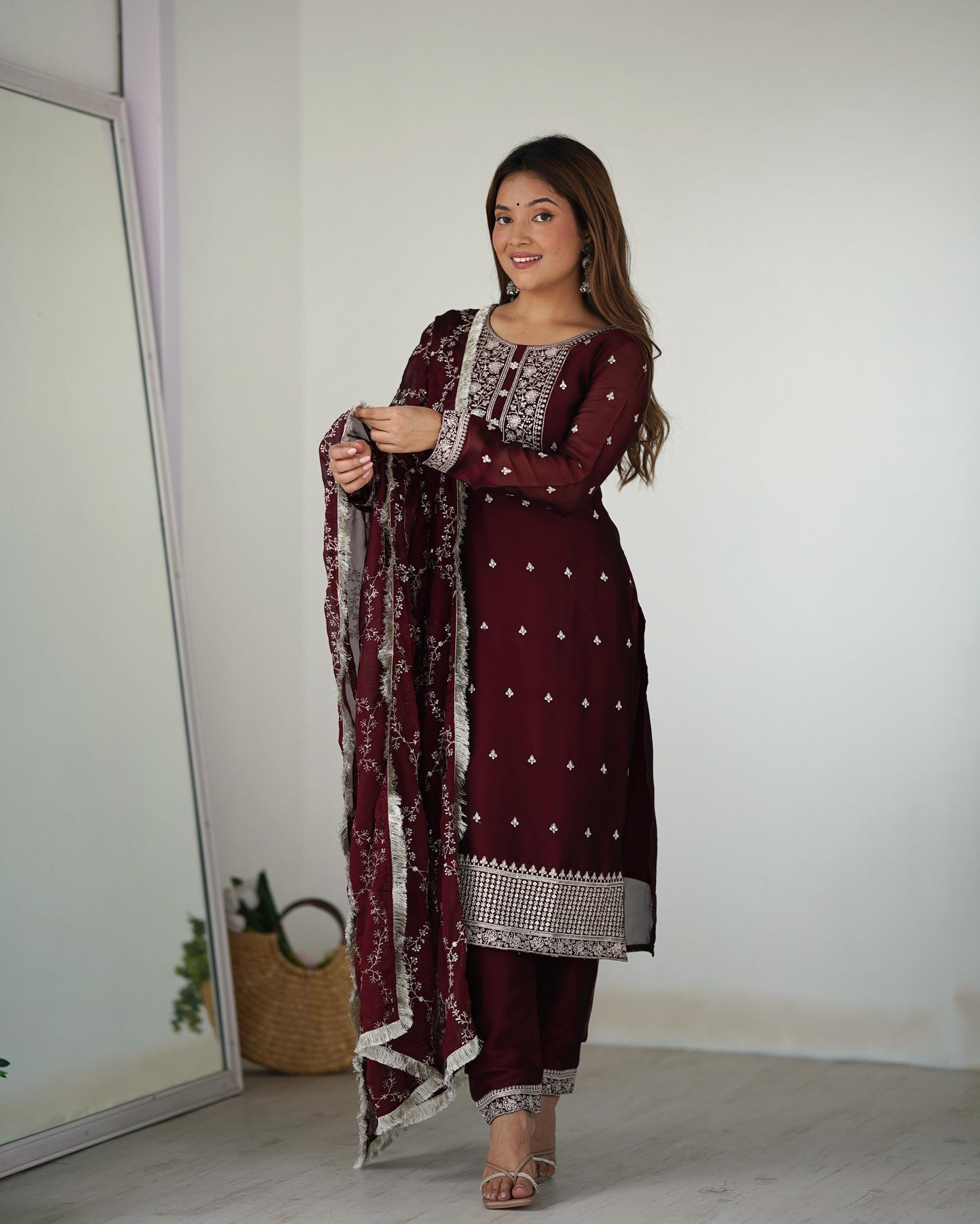 MAROON RANGOLI SILK 3PC KURTA SET