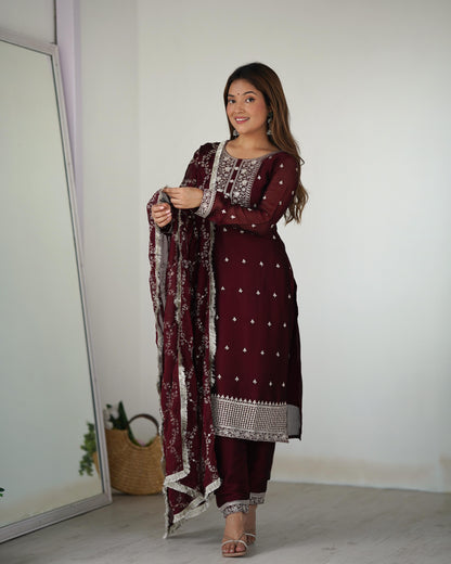 MAROON RANGOLI SILK 3PC KURTA SET