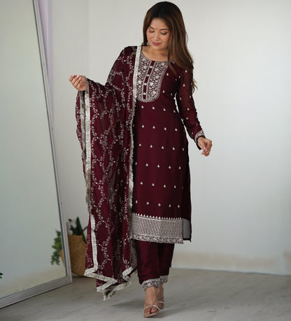MAROON RANGOLI SILK 3PC KURTA SET