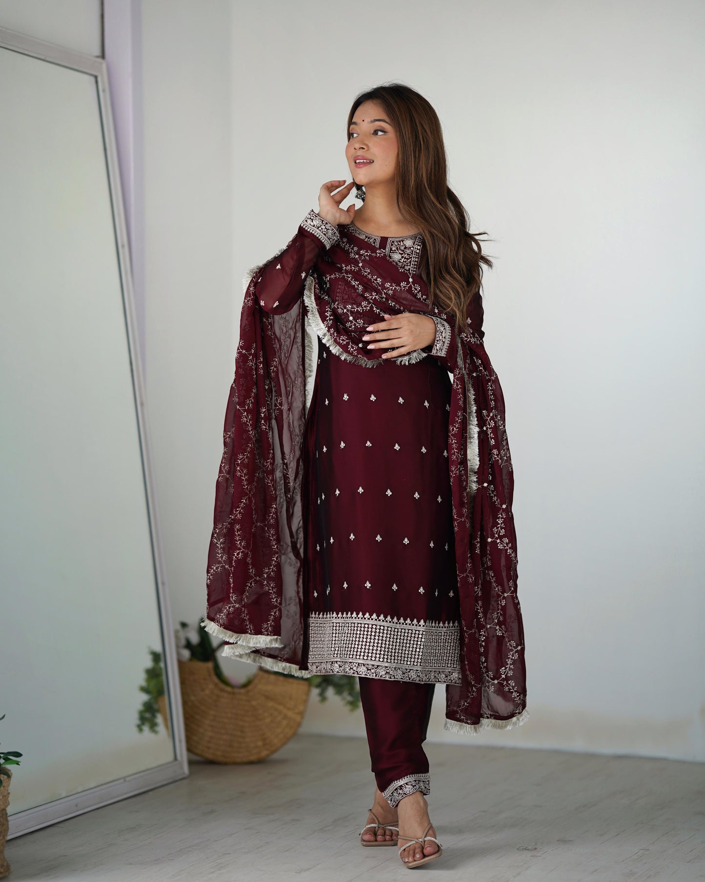 MAROON RANGOLI SILK 3PC KURTA SET